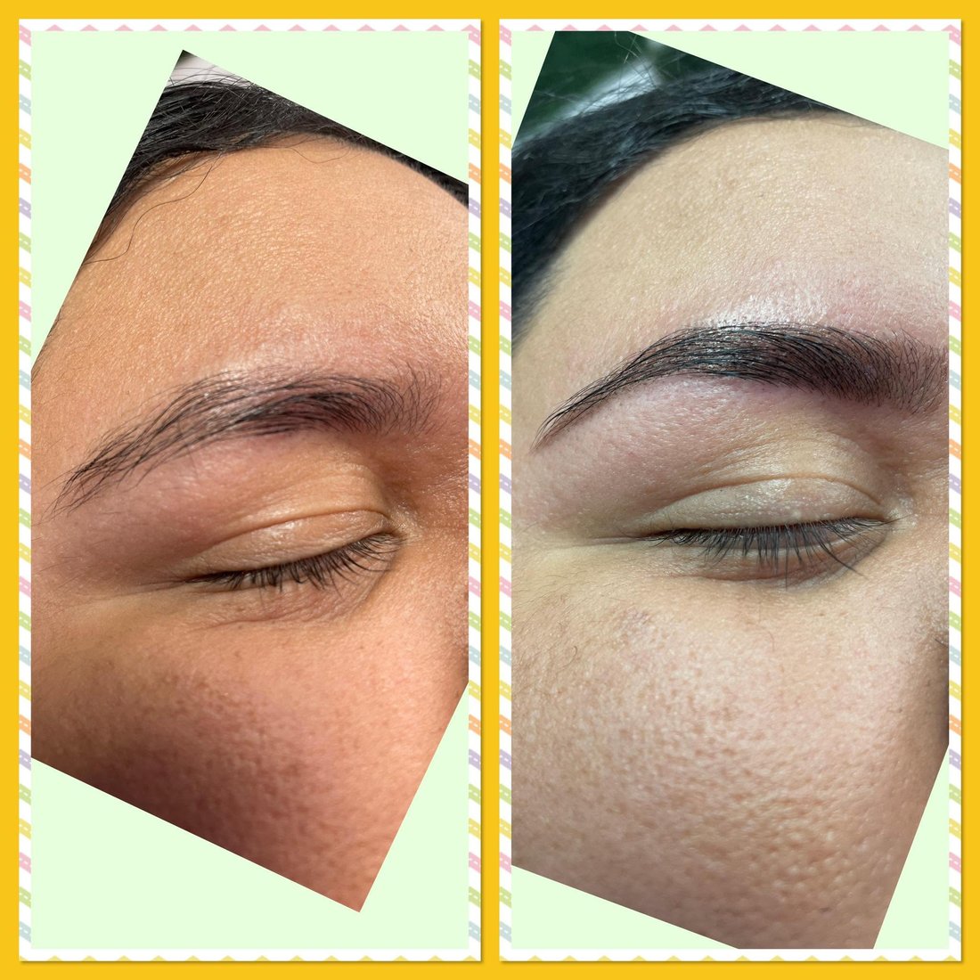 Before and after hybrid eyebrow tint results at Kinza's Brow Bar & Spa